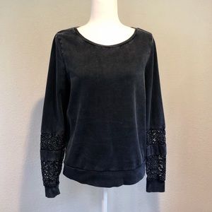 Lucky Brand Lucky Lotus Crochet Sleeve Sweatshirt